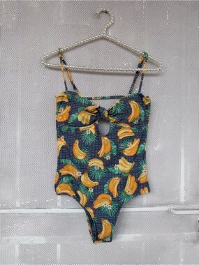Rip Curl Navy Banana-Print One-Piece with Front Tie